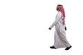 Arabic man walking sideways isolated white background in traditional costume. Ready for cutting and editing Royalty Free Stock Photo