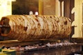 arabic middle eastern street food shawarma rolling on top of fire