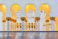 Arabic mosque arch, with yellow lights light.Great Mosque. UAE. Abu dhabi Royalty Free Stock Photo
