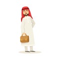 Arabic Muslim Businessman Dressed In Traditional Thwab Clothes And Wearing Headdress Kufiya Holding Suitcase Working In Royalty Free Stock Photo