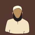 Arabic muslim man with beard portrait wearing white hat islamic kufi headwear skull cap, Abstract vector illustration