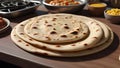 Arabic naan roti paratha food. on kitchen countertop.