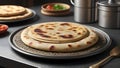 Arabic naan roti paratha food. on kitchen countertop.