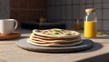 Arabic naan roti paratha food. on kitchen countertop.