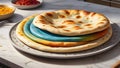 Arabic naan roti paratha food. on kitchen countertop.