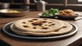 Arabic naan roti paratha food. on kitchen countertop.