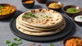 Arabic naan roti paratha food. on kitchen countertop.