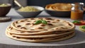 Arabic naan roti paratha food. on kitchen countertop.