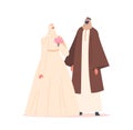 Arabic Newlywed Muslim Man and Woman Wear Festive Dresses Celebrate Wedding Ceremony, Groom and Bride Arab Couple