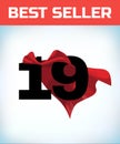 Arabic number nineteen in the red cloak of the winner of the super hero. - Vector Royalty Free Stock Photo