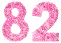 Arabic numeral 82, eighty two, from pink forget-me-not flowers,