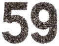 Arabic numeral 59, fifty nine, from black a natural charcoal, is