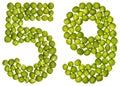 Arabic numeral 59, fifty nine, from green peas, isolated on whit Royalty Free Stock Photo