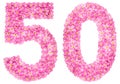 Arabic numeral 50, fifty, from pink forget-me-not flowers, isola