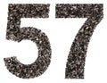 Arabic numeral 57, fifty seven, from black a natural charcoal, i