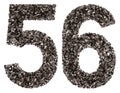 Arabic numeral 56, fifty six, from black a natural charcoal, iso