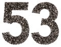 Arabic numeral 53, fifty three, from black a natural charcoal, i