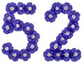 Arabic numeral 52, fifty two, from blue flowers of flax, isolate Royalty Free Stock Photo