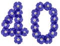Arabic numeral 40, forty, from blue flowers of flax, isolated on