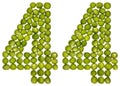 Arabic numeral 44, forty four, from green peas, isolated on whit Royalty Free Stock Photo