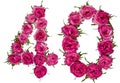 Arabic numeral 40, forty, from red flowers of rose, isolated on