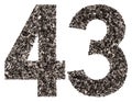 Arabic numeral 43, forty three, from black a natural charcoal, i