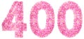 Arabic numeral 400, four hundred, from pink forget-me-not flower