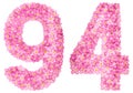 Arabic numeral 94, ninety four, from pink forget-me-not flowers,