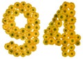 Arabic numeral 94, ninety four, from yellow flowers of buttercup