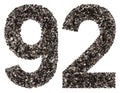 Arabic numeral 92, ninety two, from black a natural charcoal, is