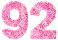 Arabic numeral 92, ninety two, from pink forget-me-not flowers,
