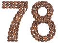 Arabic numeral 78, seventy eight, from coffee beans, isolated on