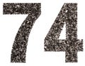 Arabic numeral 74, seventy four, from black a natural charcoal,