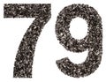 Arabic numeral 79, seventy nine, from black a natural charcoal,