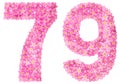 Arabic numeral 79, seventy nine, from pink forget-me-not flowers