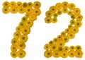 Arabic numeral 72, seventy two, from yellow flowers of buttercup Royalty Free Stock Photo