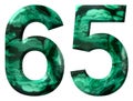 Arabic numeral 65, sixty five, from natural green malachite, isolated on white background Royalty Free Stock Photo