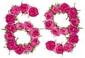 Arabic numeral 69, sixty nine, from red flowers of rose, isolate