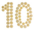 Arabic numeral 10, ten, from cream flowers of chrysanthemum, iso Royalty Free Stock Photo