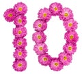 Arabic numeral 10, ten, from flowers of chrysanthemum, isolated