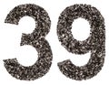 Arabic numeral 39, thirty nine, from black a natural charcoal, i