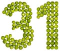 Arabic numeral 31, thirty one, from green peas, isolated on whit Royalty Free Stock Photo