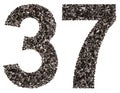 Arabic numeral 37, thirty seven, from black a natural charcoal,