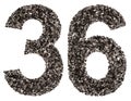 Arabic numeral 36, thirty six, from black a natural charcoal, is