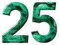 Arabic numeral 25, twenty five, from natural green malachite, isolated on white background Royalty Free Stock Photo