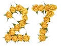 Arabic numeral 27, twenty seven, from yellow flowers of rose, is Royalty Free Stock Photo