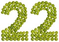 Arabic numeral 22, twenty two, from green peas, isolated on whit Royalty Free Stock Photo