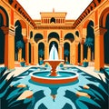 Arabic palace with fountains, vector illustration in cartoon style AI Generated