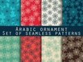 Arabic pattern. Islamic ornament. Set of seamless patterns. Retro colors. Royalty Free Stock Photo