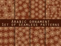 Arabic pattern. Islamic ornament. Set of seamless patterns. For wallpaper, bed linen, tiles, fabrics, backgrounds. Royalty Free Stock Photo